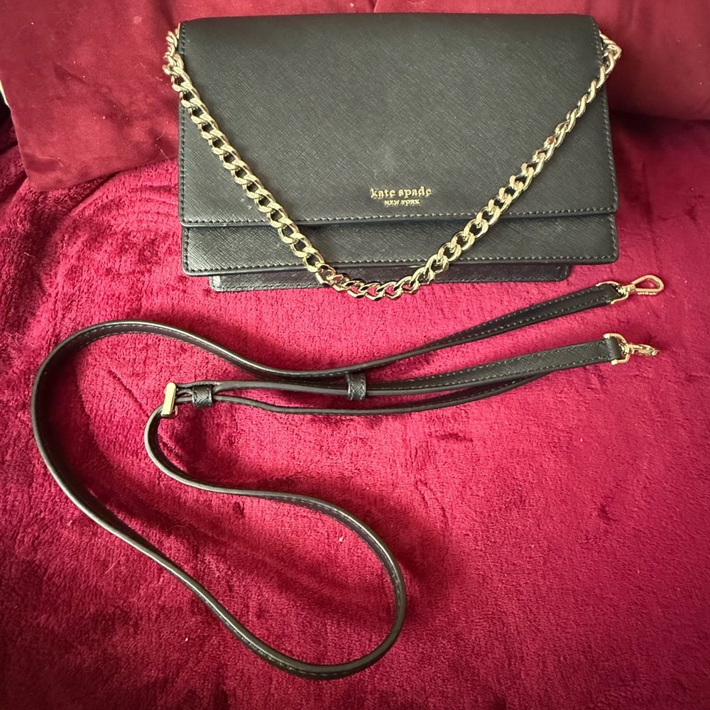 Kate Spade Black Crossbody Bag with Gold Chain Estate Sale, 1 Owner, Bought New
